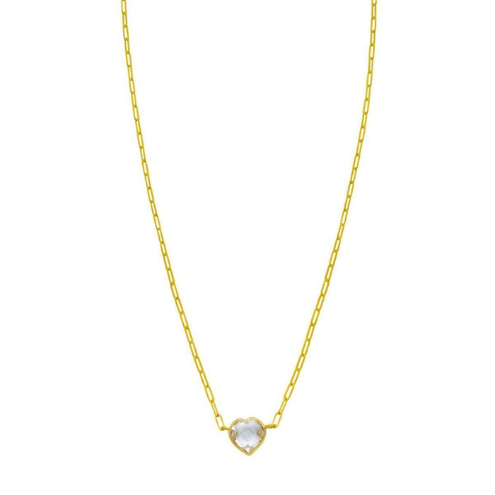 14K Yellow Gold White Topaz Heart Necklace (1.50 mm)