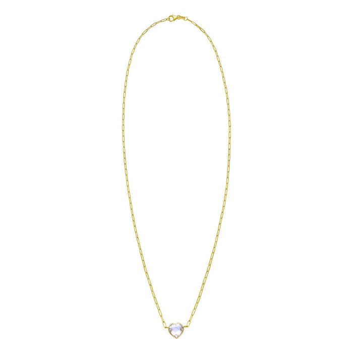 14K Yellow Gold White Topaz Heart Necklace (1.50 mm)