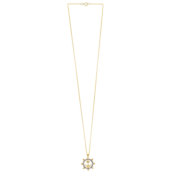 Ships Wheel Anchor Necklace in 10K Yellow Gold