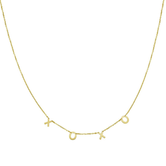 14K yellow gold XOXO letter necklace with linked X and O pendant