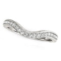 14K white gold curved wedding ring with milgrained round diamond stones