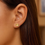 14K Yellow Gold Mariner Link Button Earrings thumbnail 2