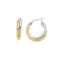 14K two-tone gold double row hoop earrings in yellow and white gold