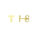 14K yellow gold initial T stud earrings in polished solid gold