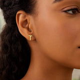 14K Yellow Gold Yours Truly Initial T Stud Earrings thumbnail 2