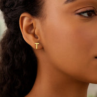14K Yellow Gold Yours Truly Initial T Stud Earrings
