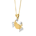 10K two tone yellow gold crab pendant necklace with textured shell detail