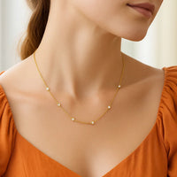 14k Yellow Gold Station Necklace with Round Diamonds