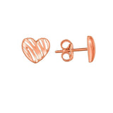 14K Rose Gold High Polish Scribble Heart Stud Earrings thumbnail 1