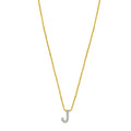 14K yellow gold J initial pendant necklace with small round diamonds