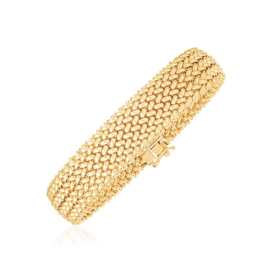 14K yellow gold thick braided high-polish bracelet, 14.50 mm wide