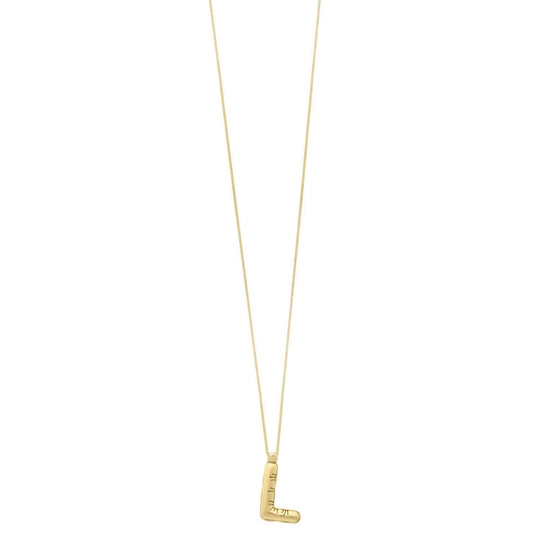 14K yellow gold initial L pendant with polished serif letter and integrated bail