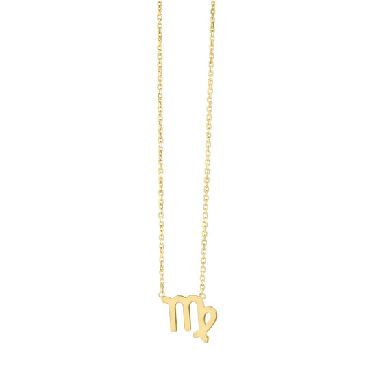 14K yellow gold Virgo zodiac pendant necklace with polished glyph charm