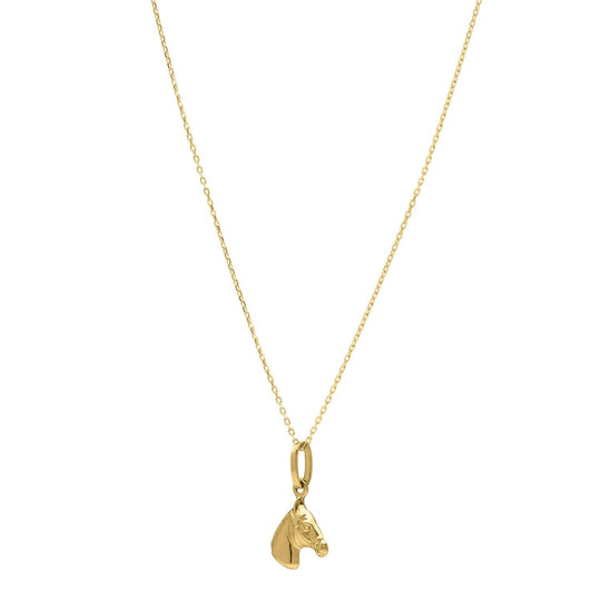 14K yellow gold horse profile pendant necklace with small integrated bail