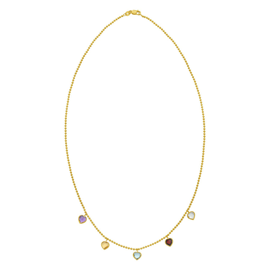 14K Yellow Gold Multi Gemstone Heart Necklace (1.50 mm)
