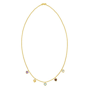 14K Yellow Gold Multi Gemstone Heart Necklace (1.50 mm)