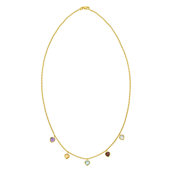 14K Yellow Gold Multi Gemstone Heart Necklace (1.50 mm)