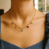 14K Yellow Gold Multi Gemstone Heart Necklace (1.50 mm) thumbnail 4