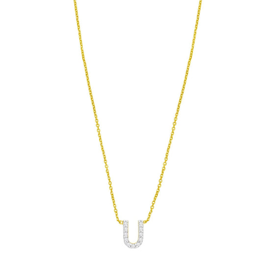 14K Yellow Gold Mini Diamond U Initial Pendant Necklace