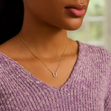 14K Yellow Gold Mini Diamond U Initial Pendant Necklace thumbnail 4
