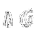 Sterling Silver Triple Barrelled Strand Hoop Earrings thumbnail 2