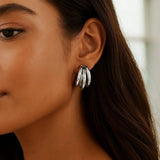 Sterling Silver Triple Barrelled Strand Hoop Earrings thumbnail 3