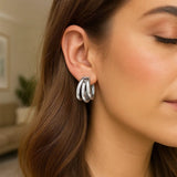 Sterling Silver Triple Barrelled Strand Hoop Earrings thumbnail 4