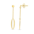 14K yellow gold drop earrings with oval open-form design