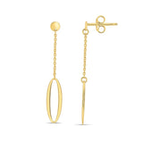 14K Yellow Gold Single Oval Drop Earrings thumbnail 1
