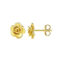 14k Yellow Gold Post Earrings with Roses(9.2mm)