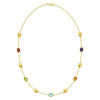 14K Yellow Gold Oval Gemstone and Bead Necklace