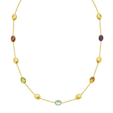 14K Yellow Gold Oval Gemstone and Bead Necklace