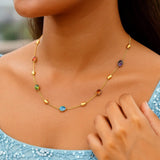 14K Yellow Gold Oval Gemstone and Bead Necklace thumbnail 4