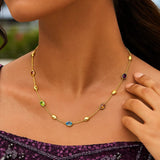 14K Yellow Gold Oval Gemstone and Bead Necklace thumbnail 5
