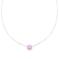 Rhodium plated sterling silver pink enamel flower pendant necklace