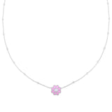 Rhodium plated sterling silver pink enamel flower pendant necklace thumbnail 1