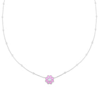Sterling Silver Rhodium Plated Enamel Pink Flower Necklace