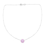 Sterling Silver Rhodium Plated Enamel Pink Flower Necklace thumbnail 2