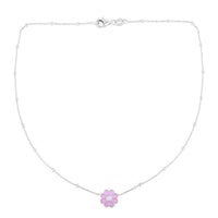 Sterling Silver Rhodium Plated Enamel Pink Flower Necklace
