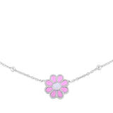 Sterling Silver Rhodium Plated Enamel Pink Flower Necklace thumbnail 3