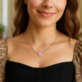 Sterling Silver Rhodium Plated Enamel Pink Flower Necklace thumbnail 5