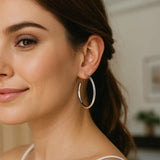 Sterling Silver Round Tube C Hoop Earrings thumbnail 2
