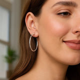 Sterling Silver Round Tube C Hoop Earrings thumbnail 3