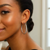 Sterling Silver Round Tube C Hoop Earrings thumbnail 4