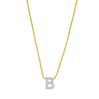 14K Yellow Gold Mini Diamond B Initial Pendant Necklace
