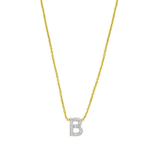 14K Yellow Gold Mini Diamond B Initial Pendant Necklace