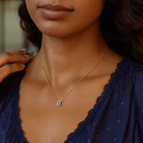 14K Yellow Gold Mini Diamond B Initial Pendant Necklace thumbnail 6