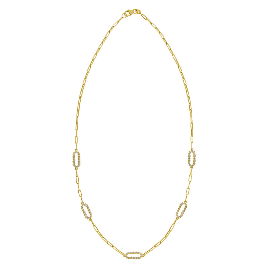 14K Yellow Gold Diamon Oro Paperclip Necklace