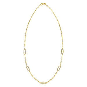 14K Yellow Gold Diamon Oro Paperclip Necklace