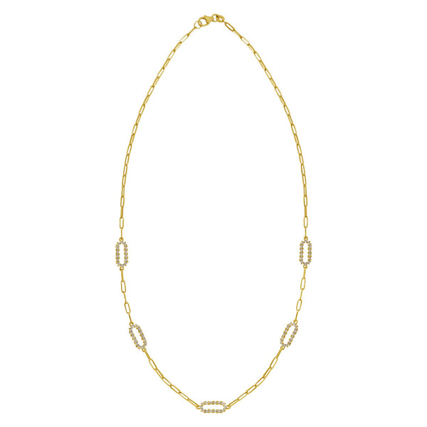 14K Yellow Gold Diamon Oro Paperclip Necklace